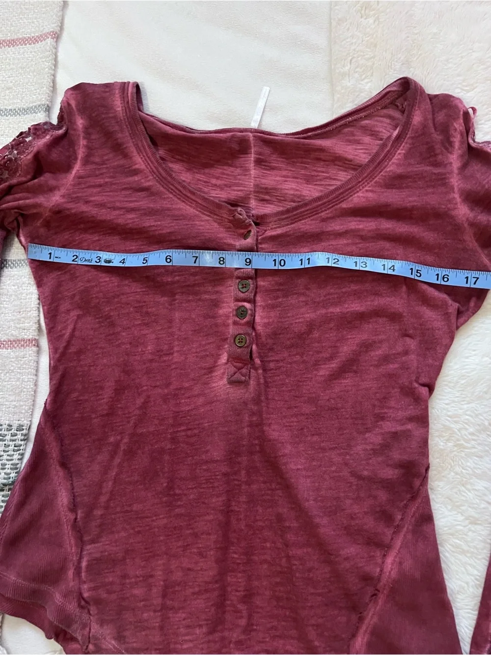 Free People Long Sleeve Henley Top in Wine Red